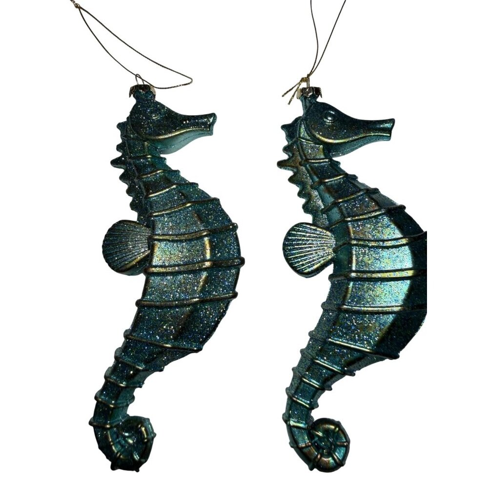 Seahorse Holiday Ornament - Teal Glitter (Unbranded)